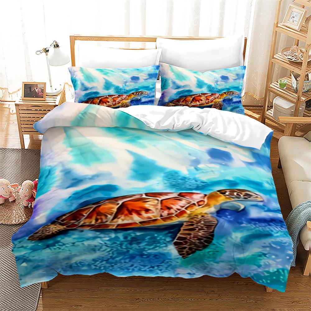 Sea Turtle Duvet Cover Set Black Gold Tortoise Reptile Bedding Set King Twin Size Polyester Comforter Cover for Kids Boys Girls