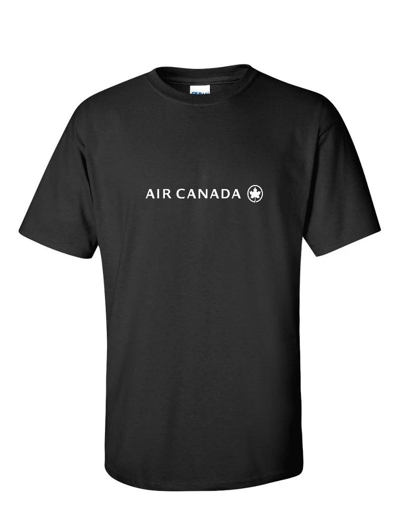 Air Canada White Retro Logo Canadian Airline Black Cotton T-Shirt S