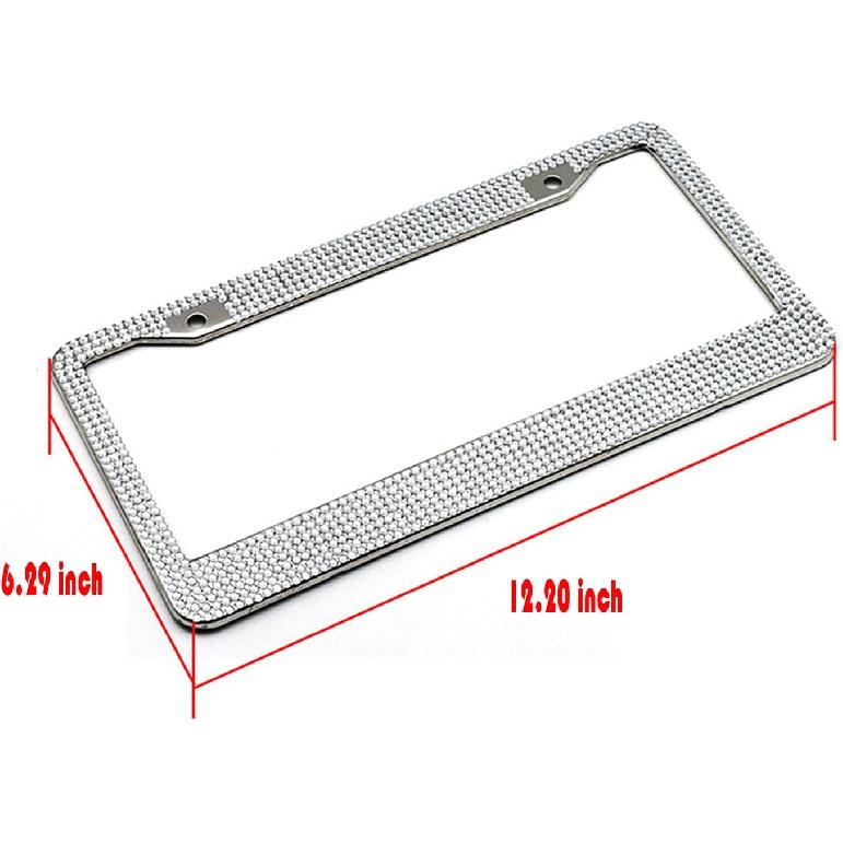 Car License Plate Frame for Women Men 2 Pcs Bling Rhinestone Licence Plate Holder Stainless Steel Covers with Screw Caps Crystal Glitter Tag