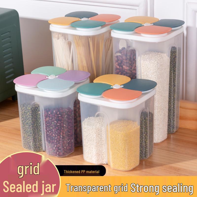 Large Capacity Airtight Kitchen Grain Storage Box - Transparent Divided Keeper