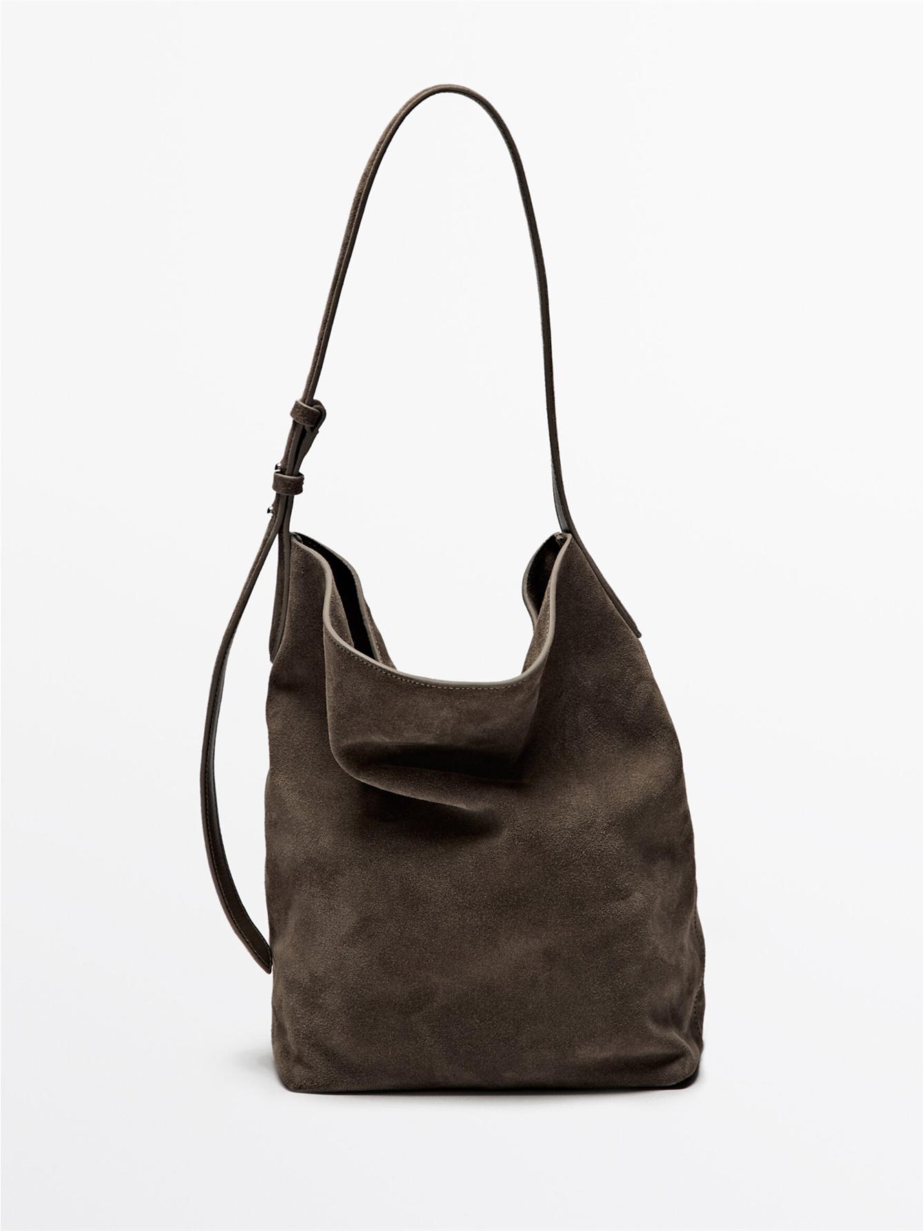 

Women s single-shoulder bag, suede bucket bag, fashiable handbag, retro single-shoulder bag with work wallet, leather work bag L темно серый