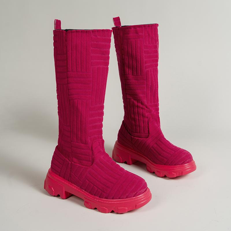 Fashion Luxury Brand Design Boots for Women 2024 Winter Warm Knee High Boots Knitted Cotton Sock Botas Chunky Heel Platform Boots Women