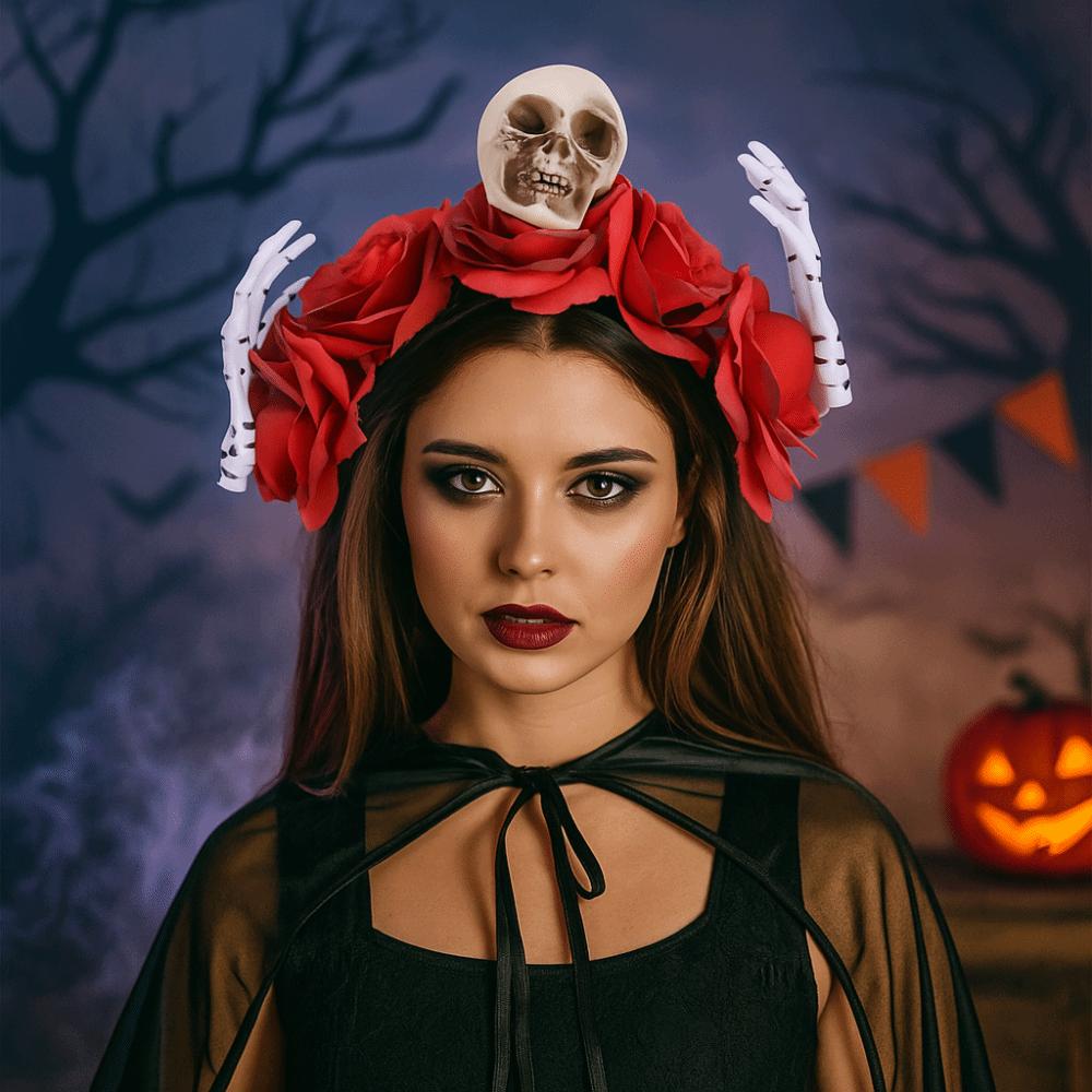 Rose Flower Branch Hair Hoop Bat Halloween Flower Crown Headwear Halloween Headband  Ladies