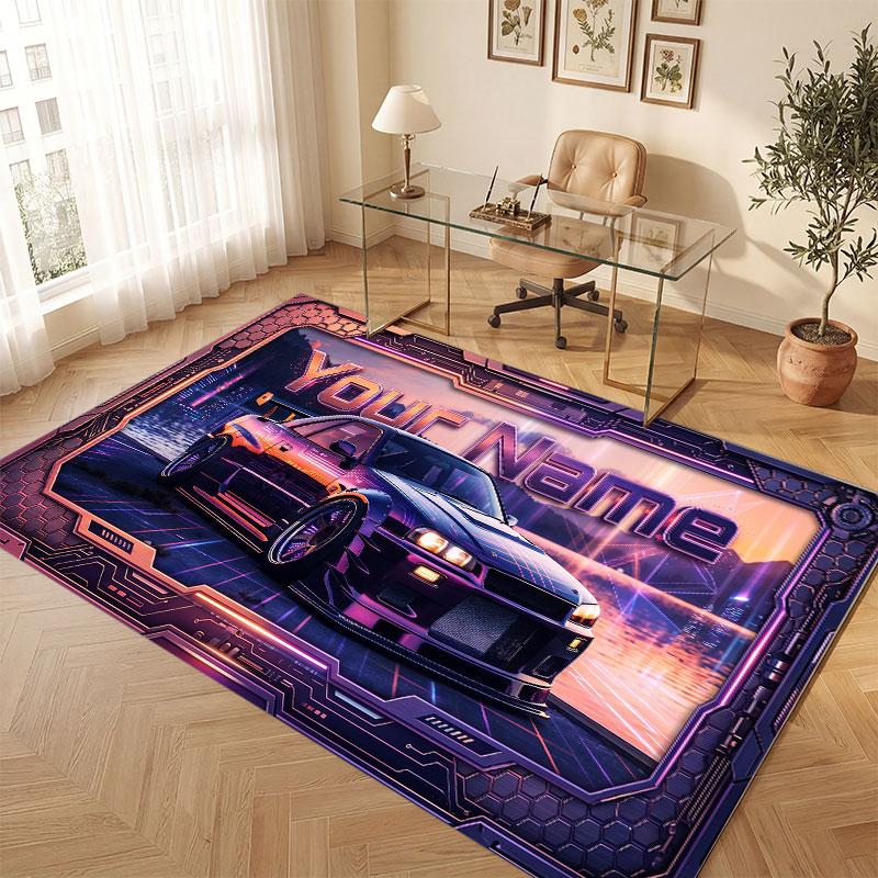 Stadt Cyberpunk Thema Kristall Samt Boden Teppich Personalisiert Benutzerdefinierter Name Text Warmer Teppich Heimdekoration