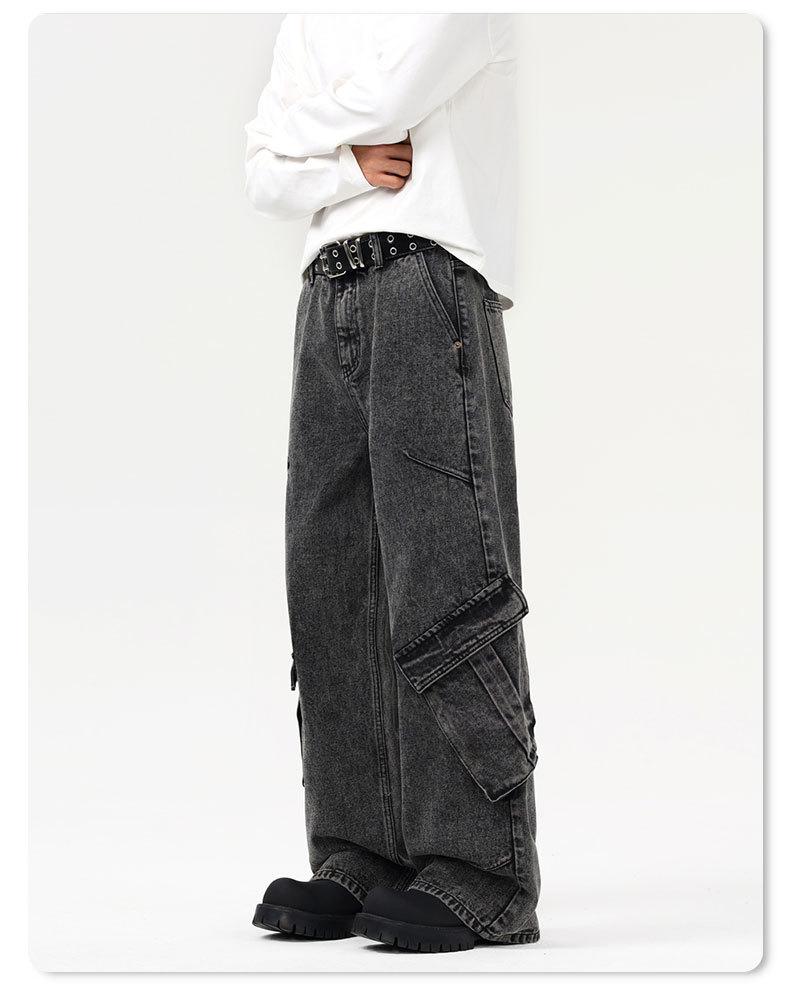 XXBRO Men's High-Street Retro Stitching Wasteland Wide-Leg Pants Jeans
