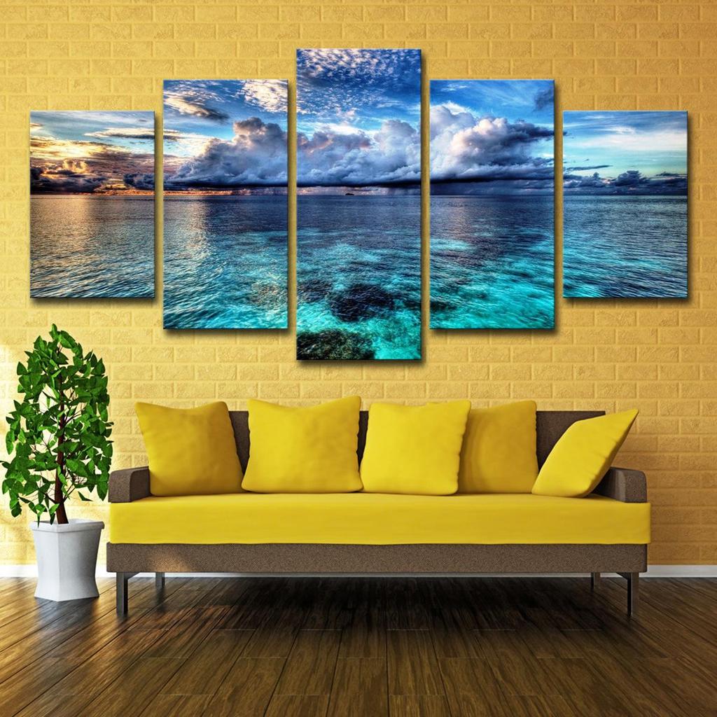 Sea Scenery Canvas Art: Modern Cloud Landscape Painting for Living Room Wall Décor