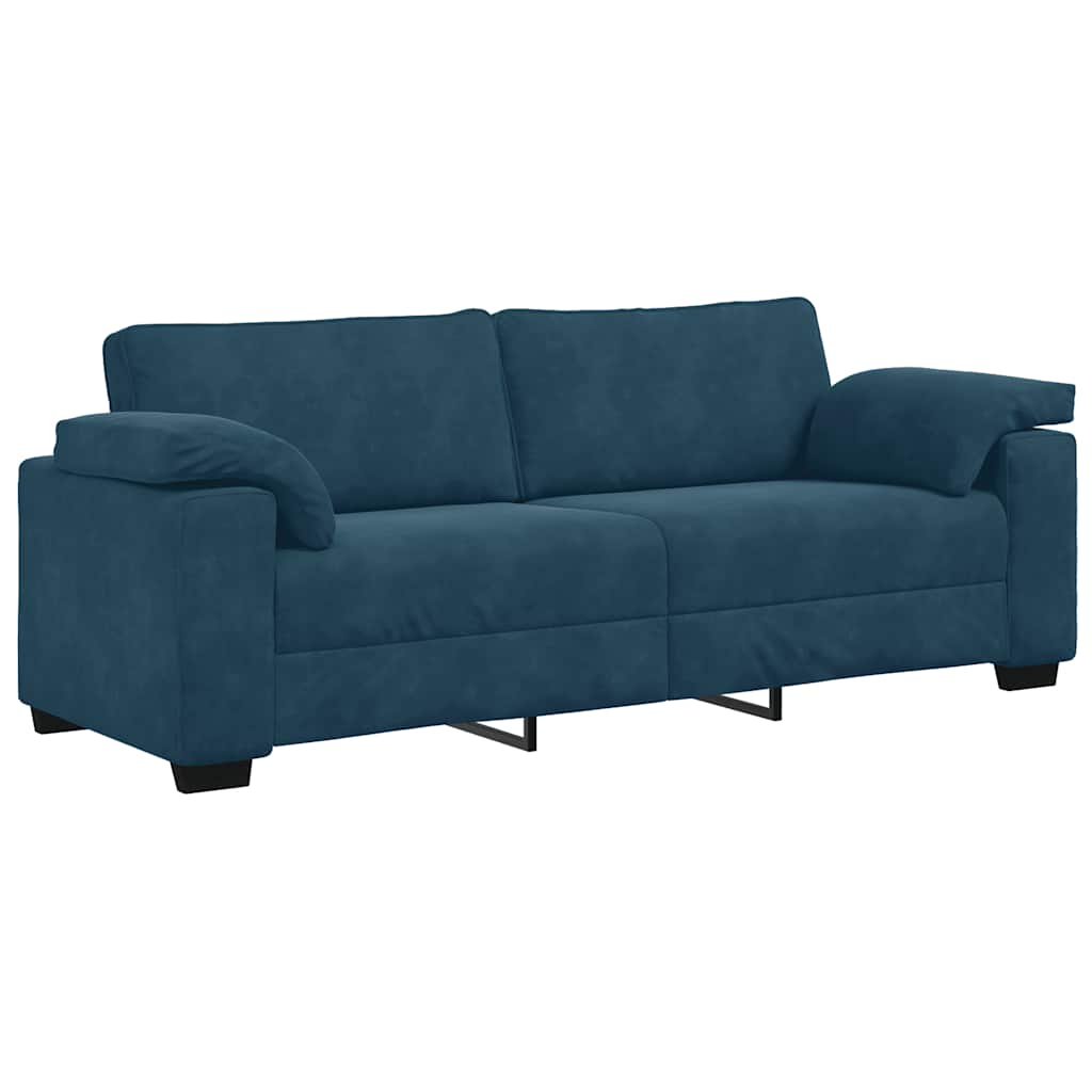 3 Piece Sofa Set with Cushions Blue Velvet
