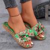 Wear large size summer new slippers flat bottom one word with bow flat heel women's cool slippers