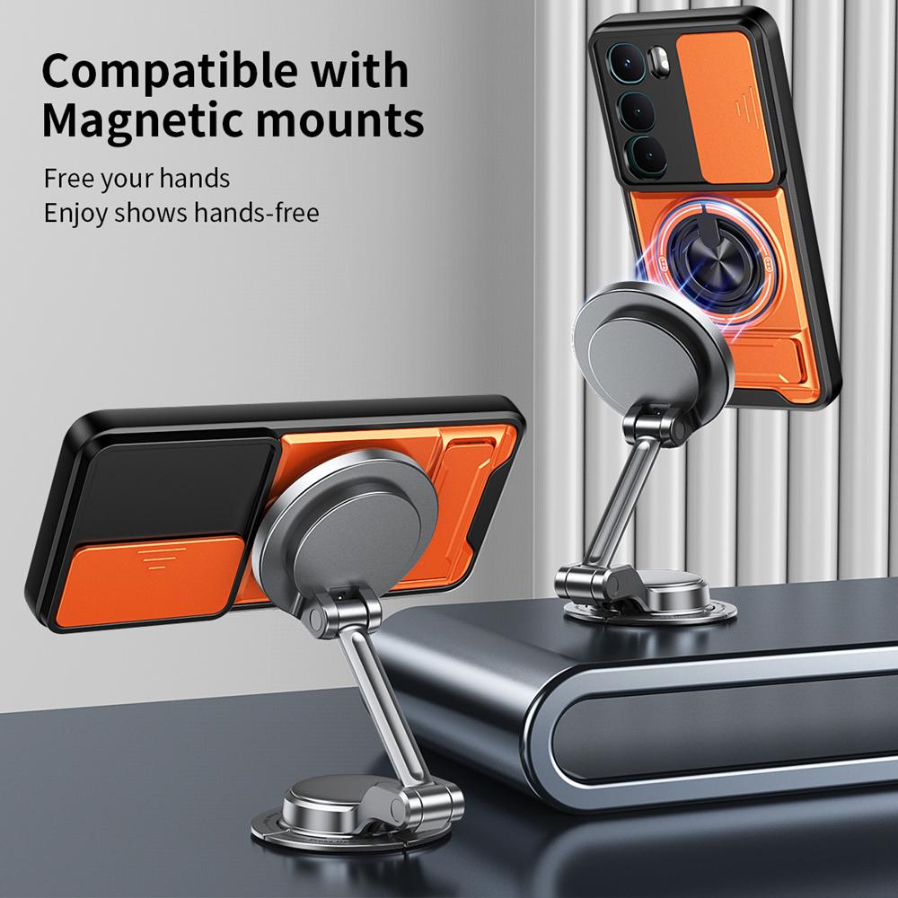 KEYSION Magnetic Phone Case for VIVO Y21d Y31 5G Y19S Pro Slide Camera Protection Upright Kickstand Ring Shockproof Back Cover