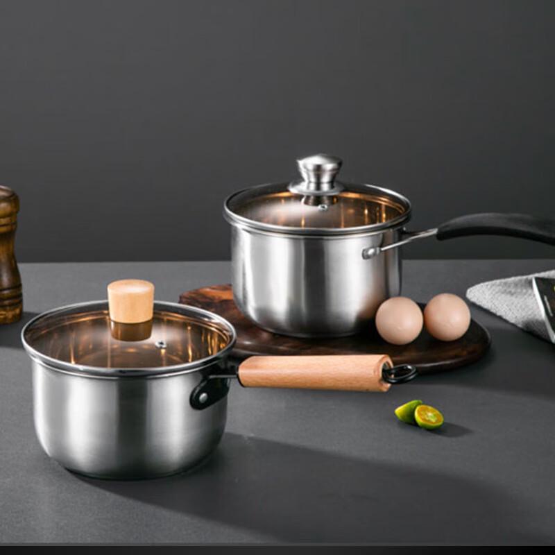 Utoo Stainless Steel Milk/Saucepan with Wooden Handle and Glass Lid