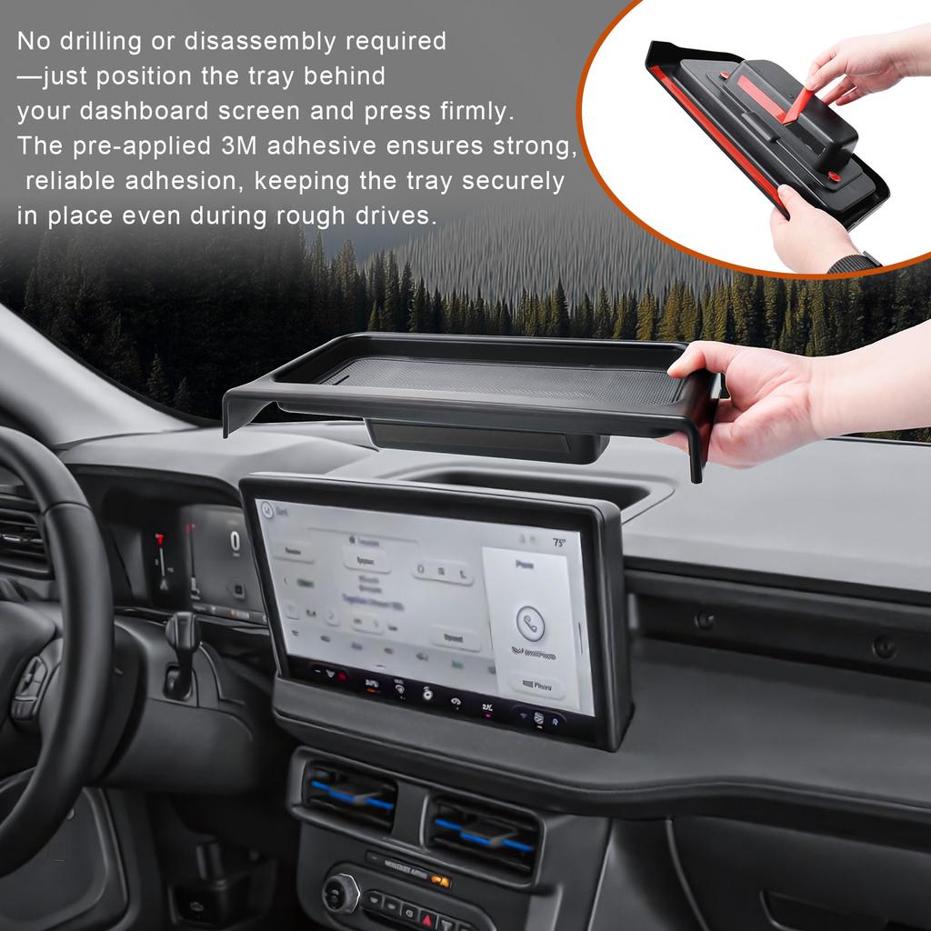 Center Console Dashboard Organizer for 2025 2026 Ford Maverick Behind Screen 13.2-Inch Hidden Panel Secret Tray Car Storage Box