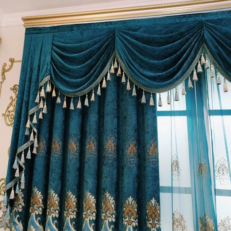 2PCS European-style Chenille Embroidered Thickening Blackout Curtains High-grade Living Room Bedroom Balcony Floor-to-ceiling Windows Nordic Curtains