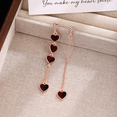 Asymmetrical Diamond-Set Love Chain Earrings, Light Luxury High-End Fashion Temperament Earrings For Women