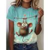 Moda Donna Girocollo Manica Corta Stampa Animale Colorata 3D T-shirt Manica Corta Girocollo con Animali