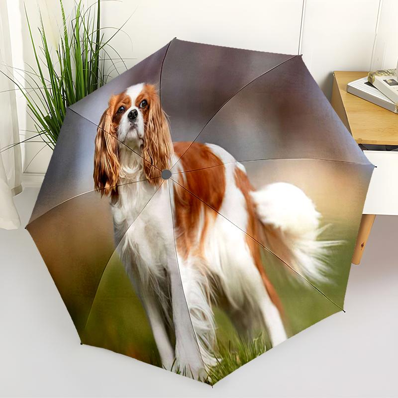 1pc Cute dog pattern Umbrella Portable Folding Umbrella Iron Frame Hole Bone Structure Outdoor Home Umbrella