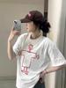 Women's White Cartoon Print Cotton T-Shirt - Loose Fit, Short Sleeves, Summer 2026 Collection
