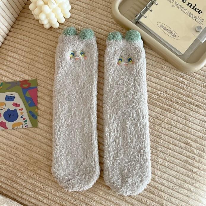 Women's Warm Solid Color Floor Socks Non Slip Plush Knitted Coral Fleece Socks No Show Socks kawaii cute men