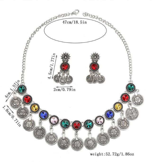 Modieuze Retro Midden-Oosterse Stijl Sprankelende Diamant Munt Vrouwen Sieraden Set - Ketting & Oorbellen
