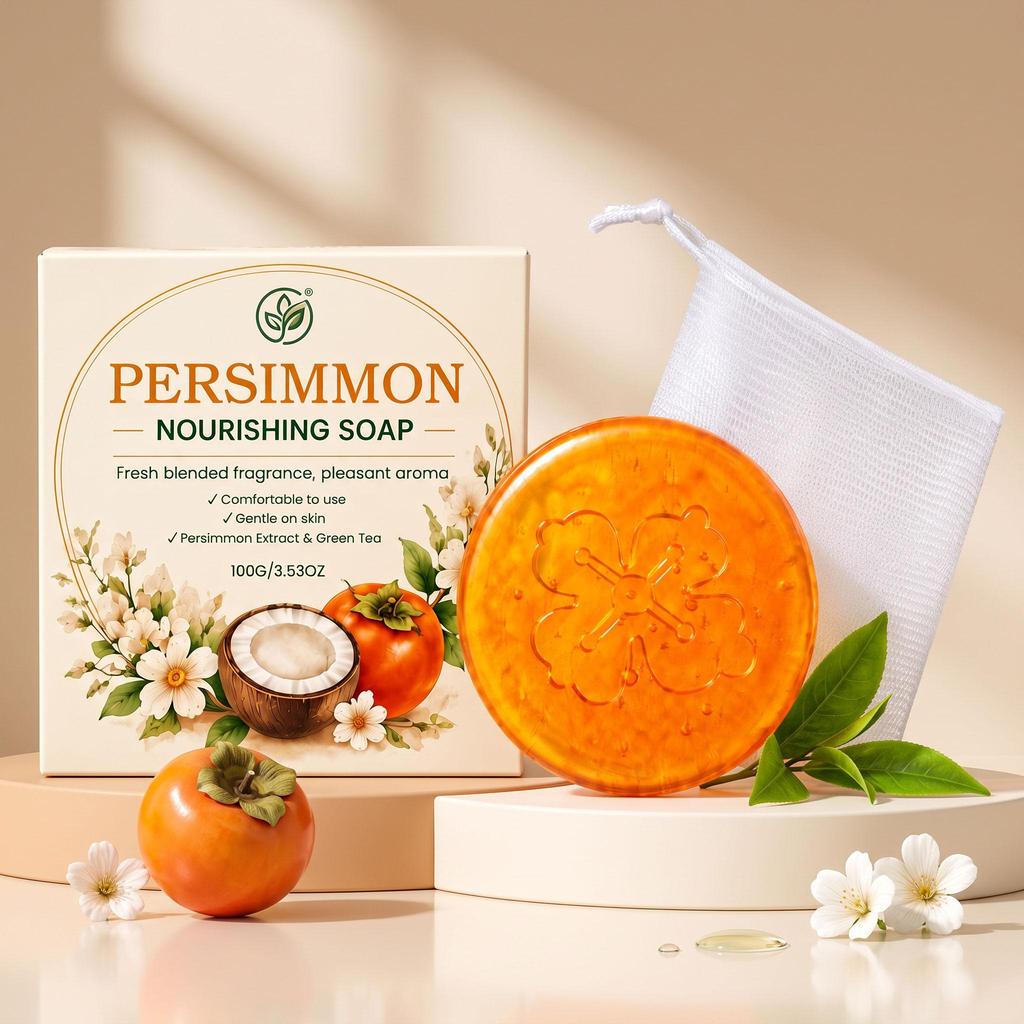Persimmon Nourishing & Cleansing Soap: Rich Lather, Fresh Scent, Non-Tightening Formula, Suitable for Full-Body Use.