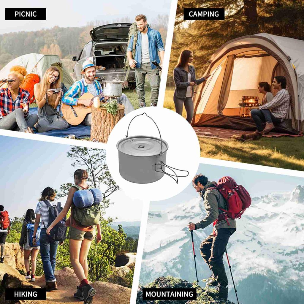 1.8L 3L Titanium Pot Ultralight Hanging Pot with Lid and Foldable Handle Outdoor Camping Hiking Backpacking Picnic