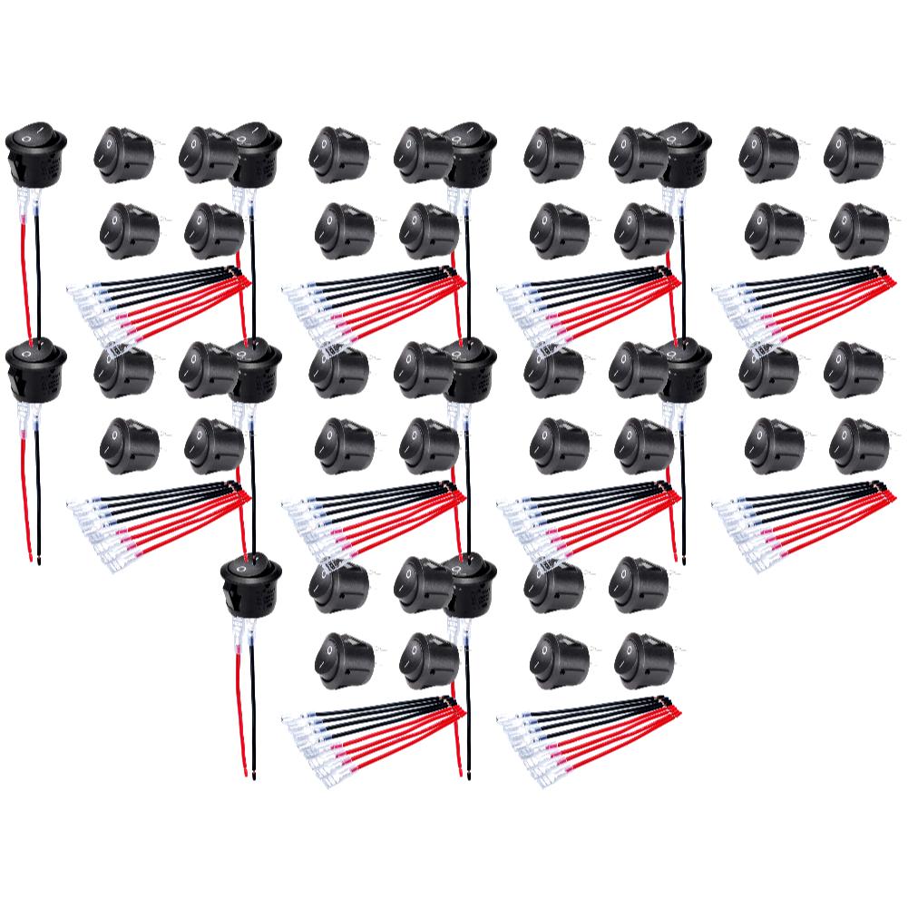 50-5pcs Car ON/OFF Round Rocker Switch with Cable Group Automotive RV Boats ON Off 20mm DC12V-24V Toggle Switch