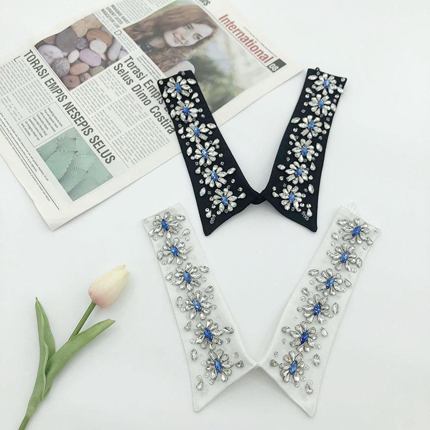 Handmade Women's Accessory Removable Fake Collar with Rhinestone & Beaded Applique Detachable Shirt Choker Fabric Material
