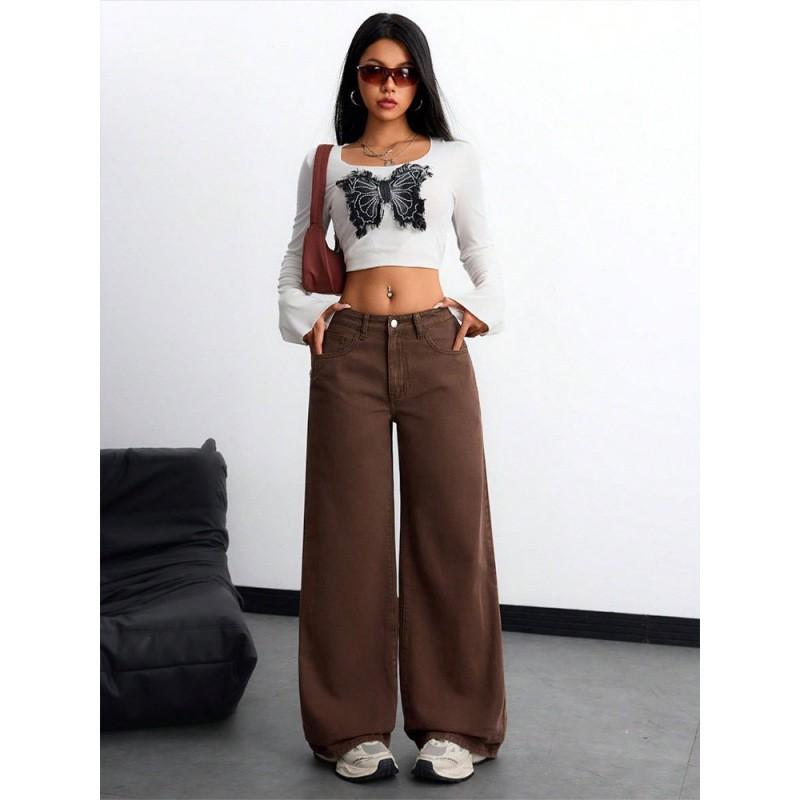 High Waist Wide Leg Straight Cut Jeans Women Loose Fit Casual Denim Pants Fall Style