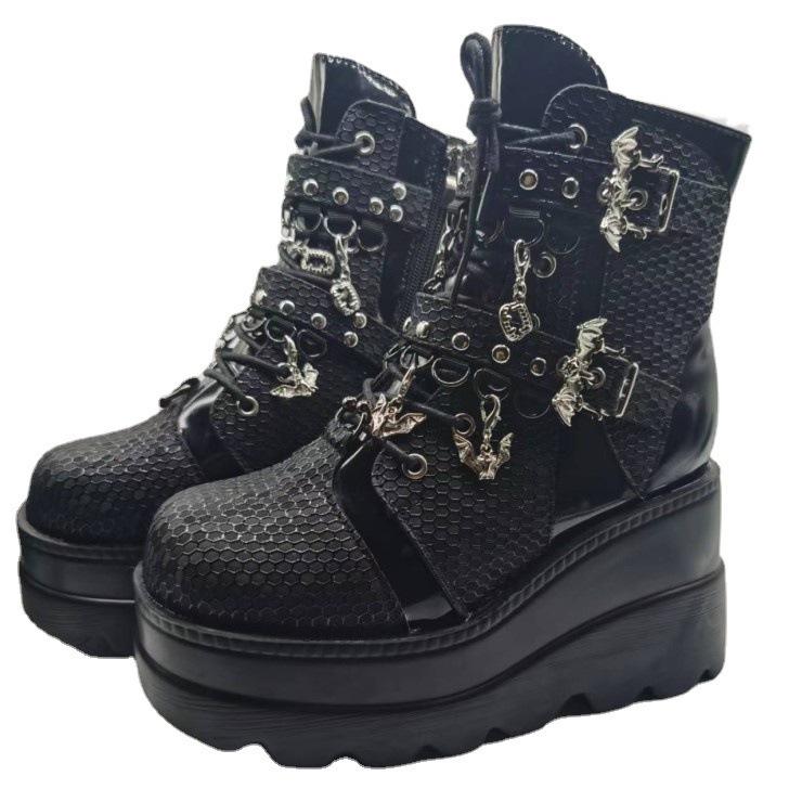 

Женские ботинки на платформе, новые ботинки-мартин на танкетке, с пряжкой в виде летучей мыши Demonia, короткие 43 чёрный