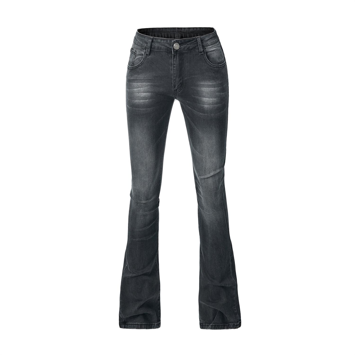 

European & North American Women s Elastic Bell Bottom Fringe Jeans XS чёрный