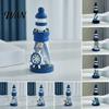 Nautical Decoration Wooden Lighthouse Figurine, Handmade Beach Decoration, White Decorative Gift Blue Coastal Tabletop Decor for Home, Living