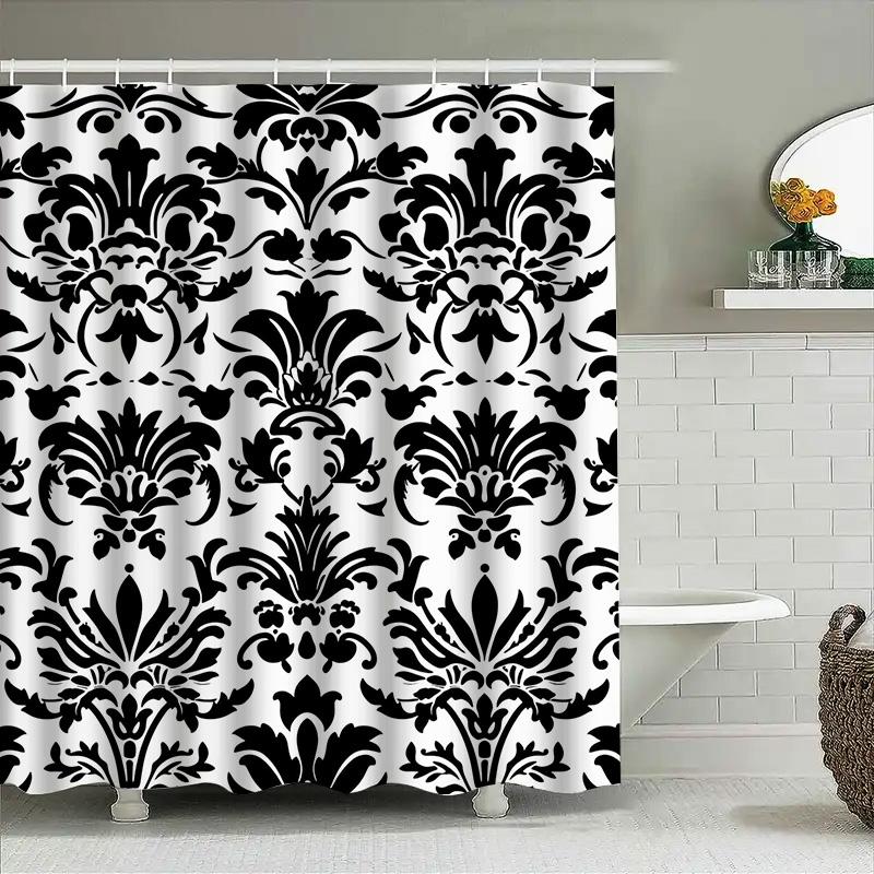 

Classic Black White Damask Shower Curtain Set For Bathrooms Decorative Bathtub Cover With Rod (180X240 Cm) W60H190(CM)-1 Pcs
