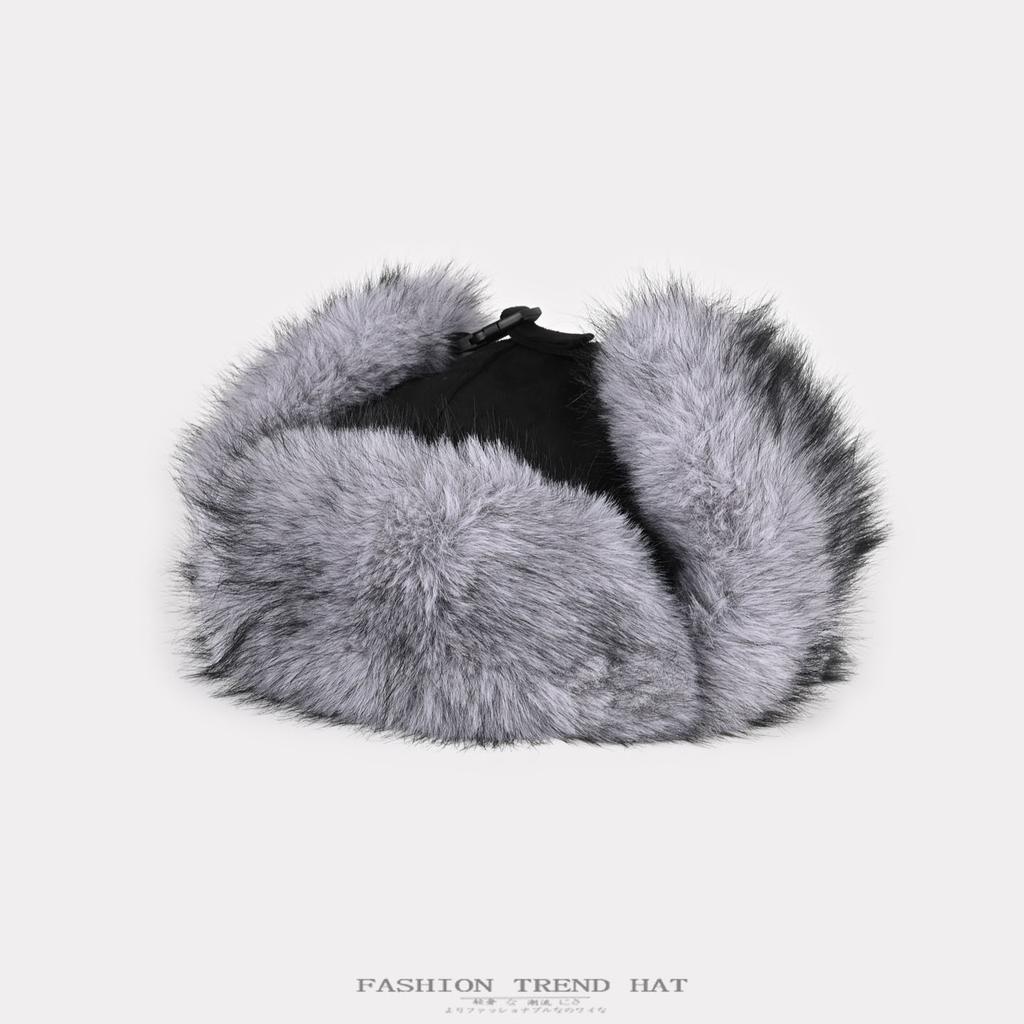 Imitation fox fur hat men's thickened velvet dog leather hat women's winter warm locomotive riding ear protector cotton hat