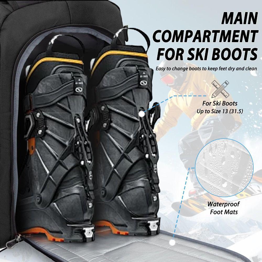 Durable 50L Ski Boot Bag Large Capacity Adjustable Ski Bag Breathable Waterproof Snowboard Boot Bag for Helmet Ski Shoes Goggles