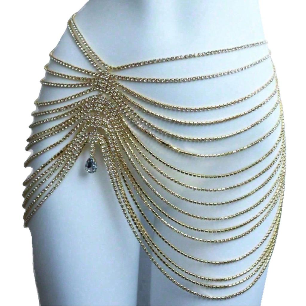 European And American Personalized Style Fringed Pendant Waist Chain Dance Skirt Body Chain Night Club Super Flash Crystal Body Chain Jewelry