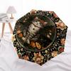 Cat Portrait, Floral FrameThemed Automatic Opening and Closing umbrella 8 Ribs, Suitable for Leisure and Going Out, Outdoor Accessory, Got