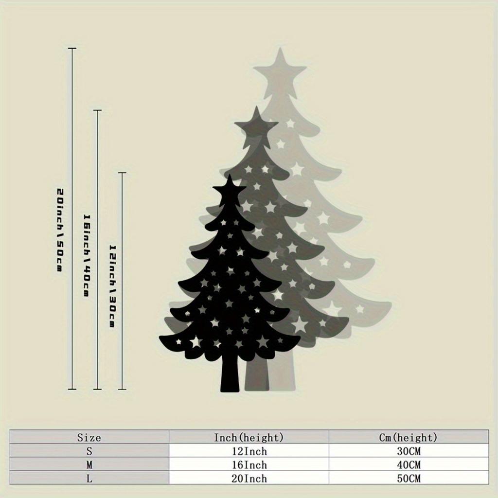 Rustic Black Metal Christmas Tree Wall Art 2D Flat Design Star Cutout Vintage Iron Outdoor Decor Yard Porch Holiday Gift