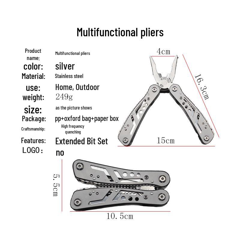 Outdoor Multi-Tool Folding Pliers with Three-Hole Design - Silver Multifunctional Jeep Combination