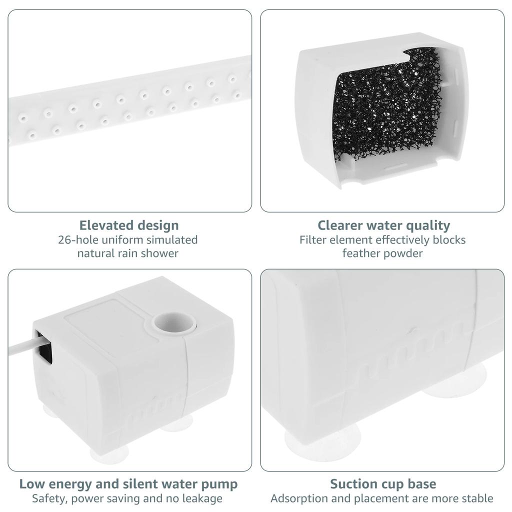 Automatic ABS Bird Bath Shower with Circulating Faucet for Pet Bird Low Noise Parrot Bathtub Electric Cockatiel Bathing Pool