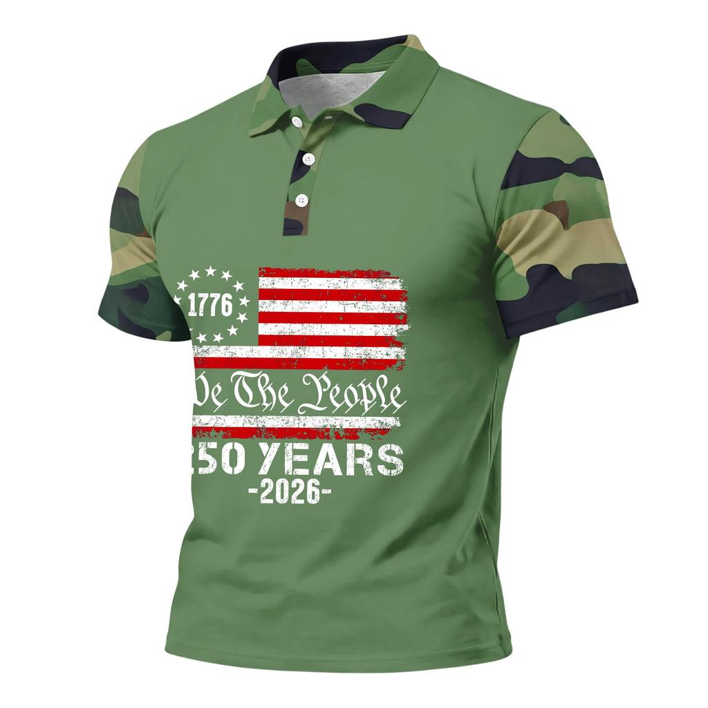 Men's Loose Fit Casual Short Sleeve Polo Shirt with National Flag Print Comfortable Lightweight Summer Top