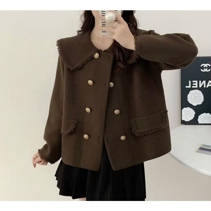 Spring and Autumn New Small Fresh Jacket Women's Short Fashion Double-breasted Doll Collar Versatile Fringed Knitted Cardigan Top