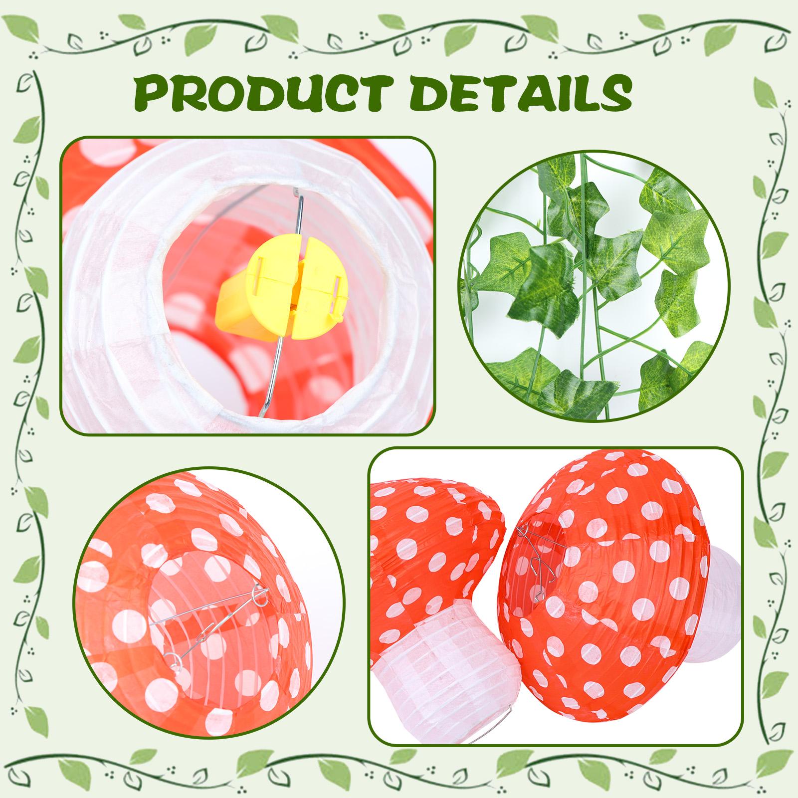 

9 Pcs Mushroom Shaped Paper Lanterns 3D Mushroom Hanging Lantern Artificial Ivy