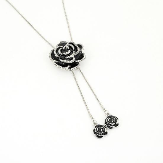 Mulheres Camisola Corrente Rosa Pingente Strass Borla Decoração Liga Roupas Jóias Namoro Baile Festa Decoração Gargantilha Colar