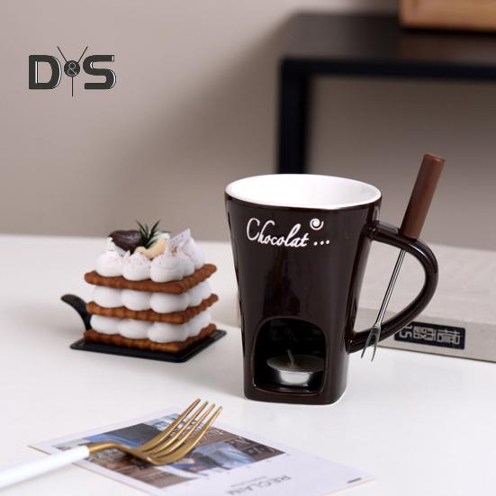 Schokoladenfondue-Becher mit Gabeln, Kerze, 130 ml, Keramik-Schokoladenschmelzbecher, Mini-Schmelztiegel für Butter, Geburtstags- und Hochzeitsgeschenke