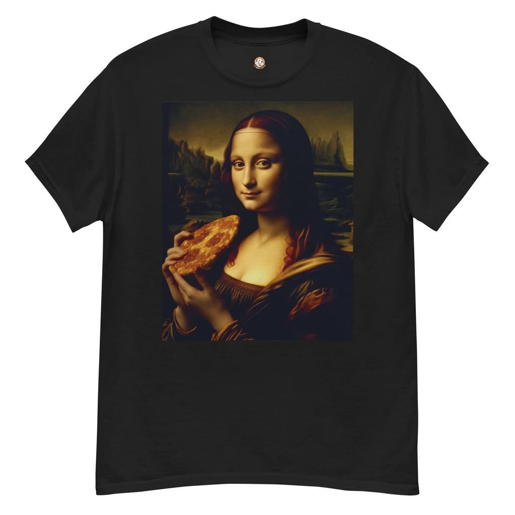 Live With Laughter Novelty T-Shirt - Mona Pizza T-Shirt (Black)