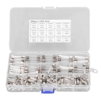 200 PEZZI Fusibili in Vetro Kit Assortimento Fusibili Automobilistici per Auto Camper Barca Camion 5x20mm 6x30mm 250V