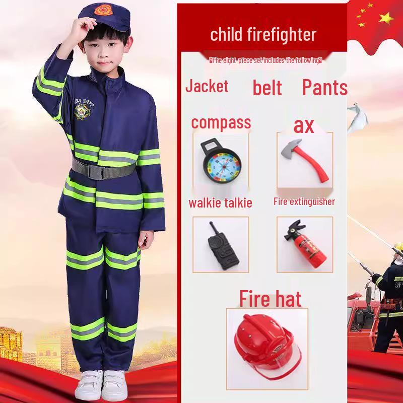 Kids' Firefighter Costume for Role-Playing, Career Experience, and Kindergarten Parent-Child Sports Meet