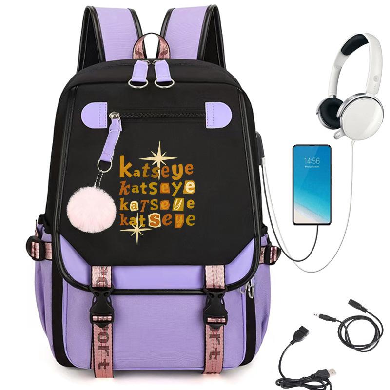 KATSEYE Girlgroup Cartoon Rucksack USB-Ladeanschluss Schultasche 60123-1 Leicht Freizeit