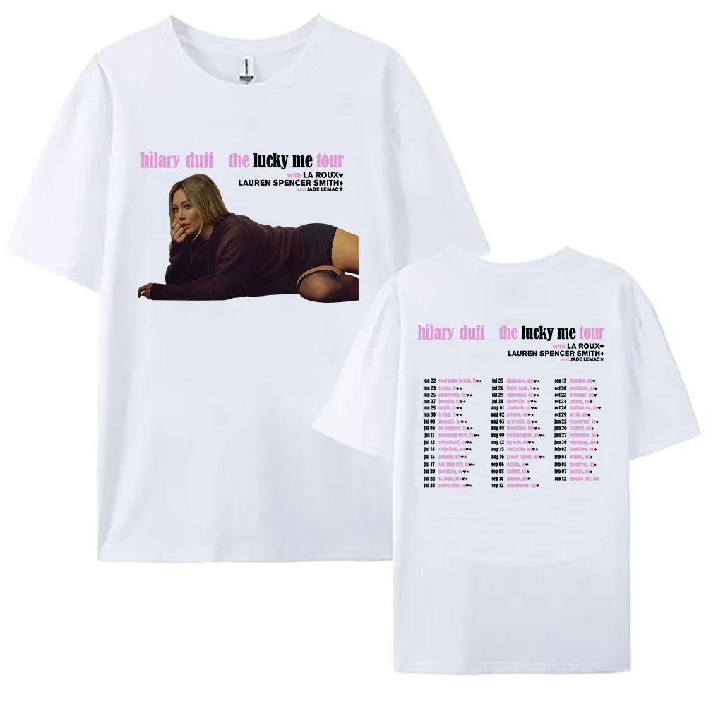 Hilary Duff The Lucky Me Tour 2026 T-Shirt Sommer Baumwolle Kurzarm Herren T-Shirts Sänger Design Grafikdruck Damen T-Shirt