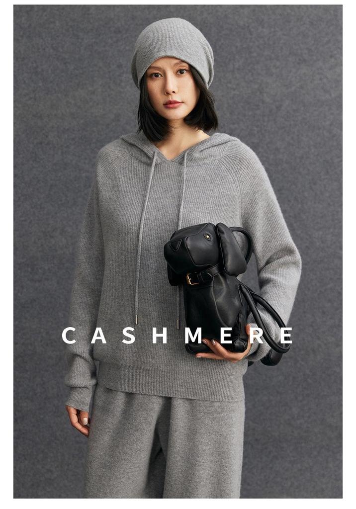 Women's Thick Wool Cashmere Knit Hoodie, Autumn/Winter Loose Sweater Coat.
