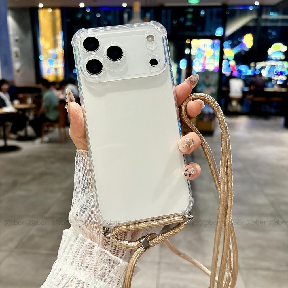 Shockproof Clear Soft Bumper Case For For Iphone 17 16 1 14 Pro Max Plus Crossbody Lanyard Necklace Strap Cord Nylon Rope Cover